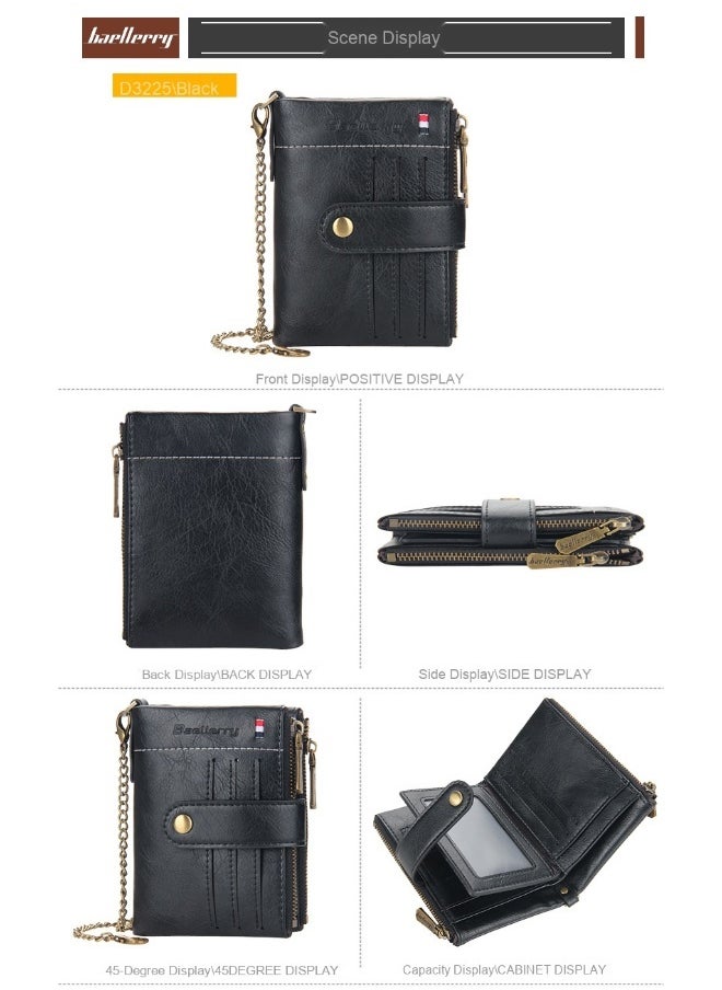 baellerry Men's Wallet Eu-America Double Zipper Buckle Coin Wallet Vertical Retro Zipper Wallet  - Image 4