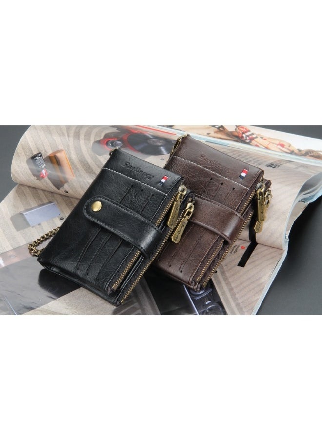baellerry - Men's Wallet Eu-America Double Zipper Buckle Coin Wallet Vertical Retro Zipper Wallet - Image 1