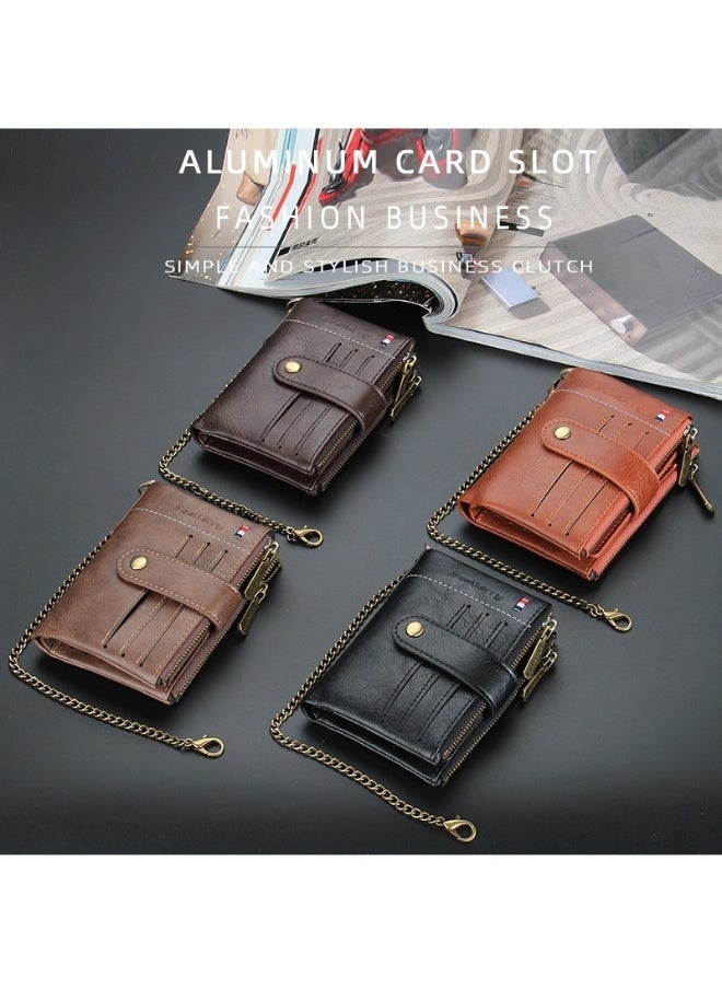 baellerry - Men's Wallet Eu-America Double Zipper Buckle Coin Wallet Vertical Retro Zipper Wallet - Image 1