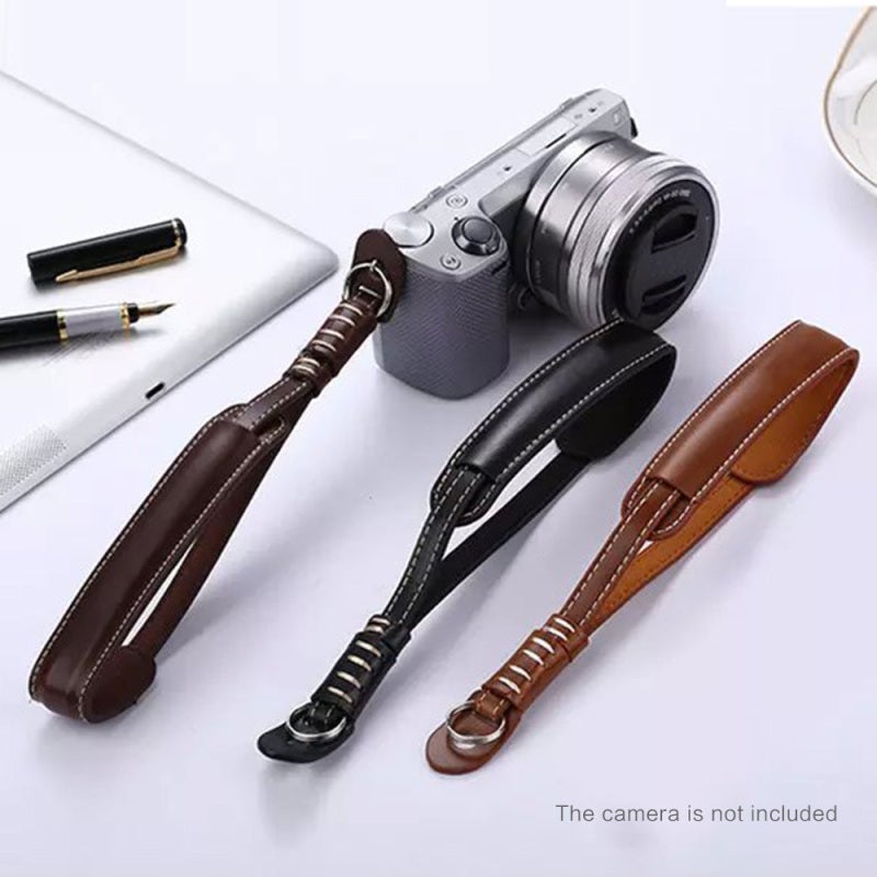 Camera Strap: Black PU Leather - Secure Grip Durable Design Wrist Strap for Photographers Outdoor Indoor Shooting - Image 3