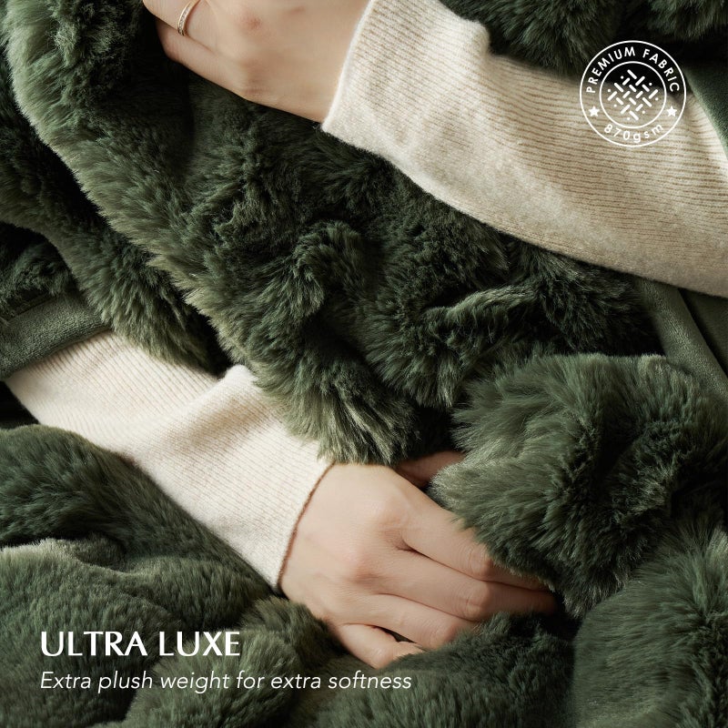 EverGrace Ultra Soft Luxury Fluffy Faux Rabbit Fur Throw Blanket, Thick Warm Bubble Throw for Bed, Cozy Plush Reversible Blankets for Couch, Chair, Sofa, Green, 60x80 Inches - Image 3