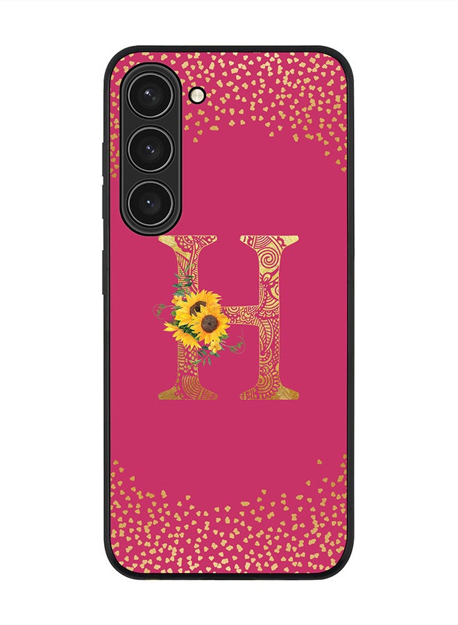 Stylizedd Rugged Black edge case for Samsung Galaxy S23+ 5G, Soft Flexible Phone case Custom Monogram Initial Letter Mandala Floral Pattern Alphabet- H (Dark Pink Rose) - Image 1