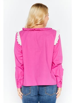 ONLY Women V Neck Long Sleeves Textured Shirt, Pink  - Image 4