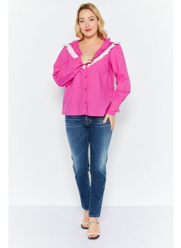 ONLY Women V Neck Long Sleeves Textured Shirt, Pink  - Image 3