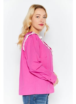 ONLY Women V Neck Long Sleeves Textured Shirt, Pink  - Image 2