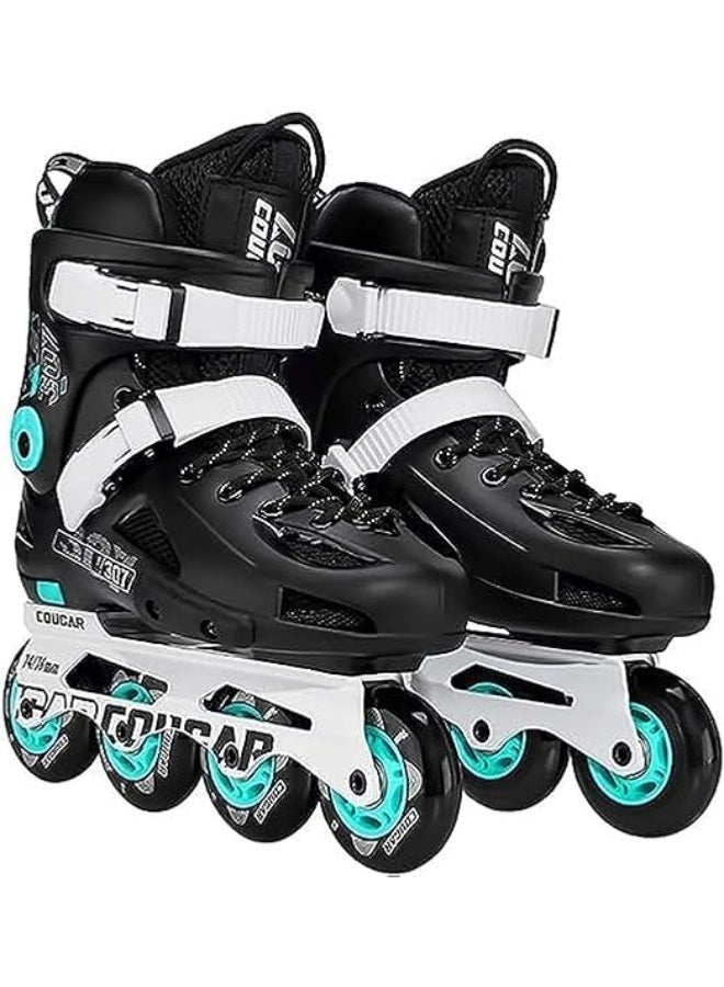 Cougar adjustable roller skates with 4 light-up polyurethane wheels, suitable for indoor and outdoor use, for boys, girls, beginners, and adults. Size 307, black, size 45. - Image 1