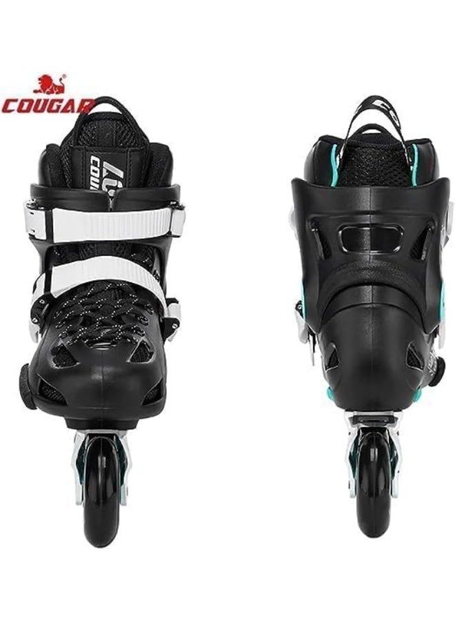 Cougar adjustable roller skates with 4 light-up polyurethane wheels, suitable for indoor and outdoor use, for boys, girls, beginners, and adults. Size 307, black, size 45. - Image 2