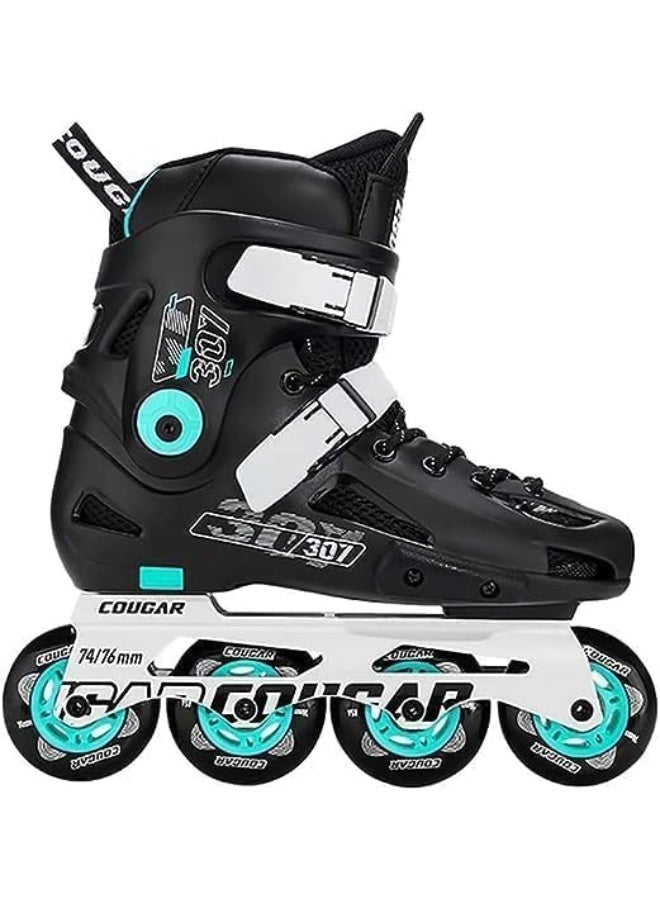 Cougar adjustable roller skates with 4 light-up polyurethane wheels, suitable for indoor and outdoor use, for boys, girls, beginners, and adults. Size 307, black, size 45. - Image 3