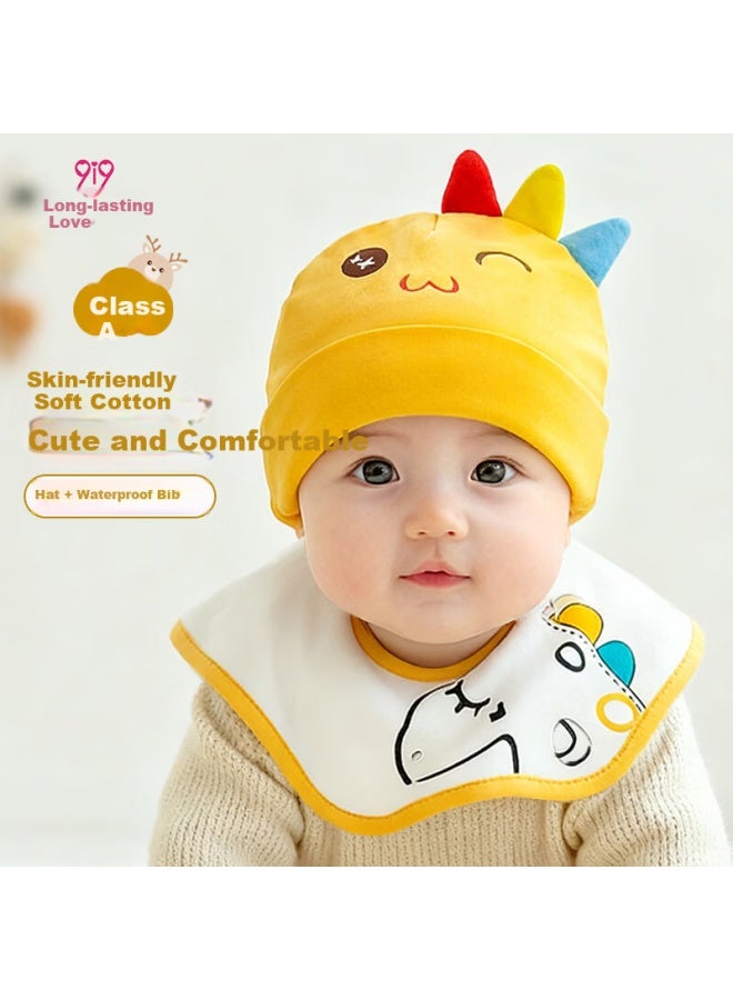 9i9 Baby Hat Cute Dinosaur Spring Autumn Fontanelle Cap Summer Waterproof Bib Adjustable 3-18 Months Yellow F49