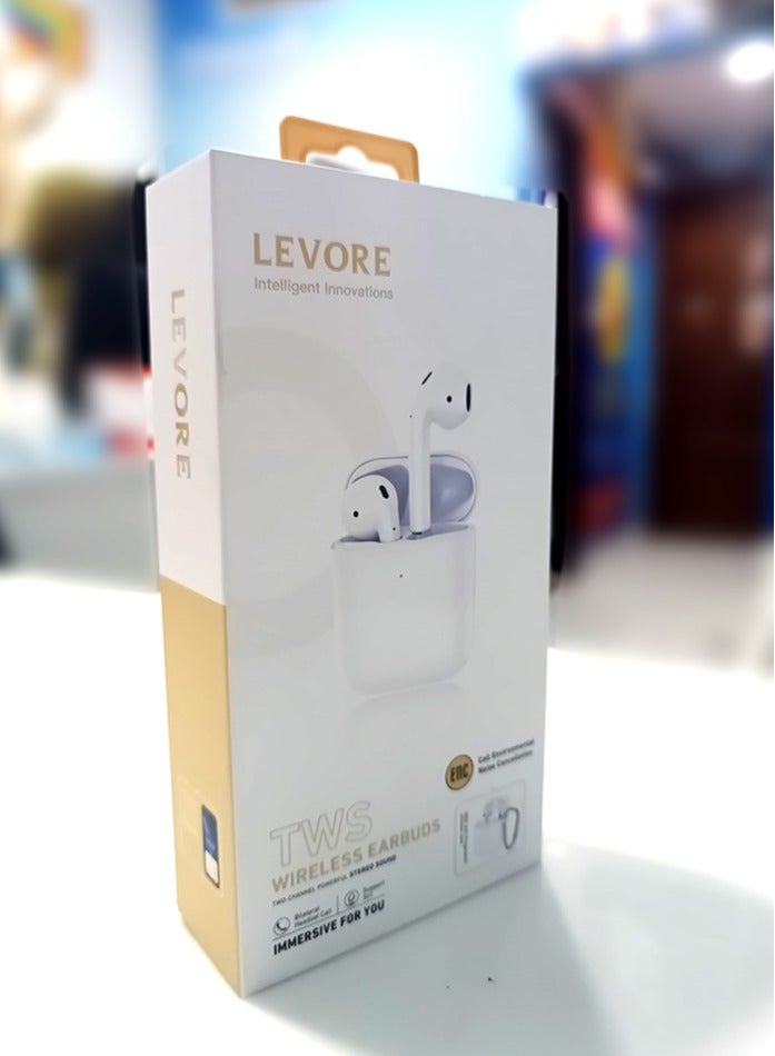 ليفور سماعات أذن لاسلكية Levore LAE511-WH TWS ثنائية القناة بصوت ستيريو قوي مع تحكم باللمس وميكروفون مدمج، سماعات أذن بيضاء - Image 4