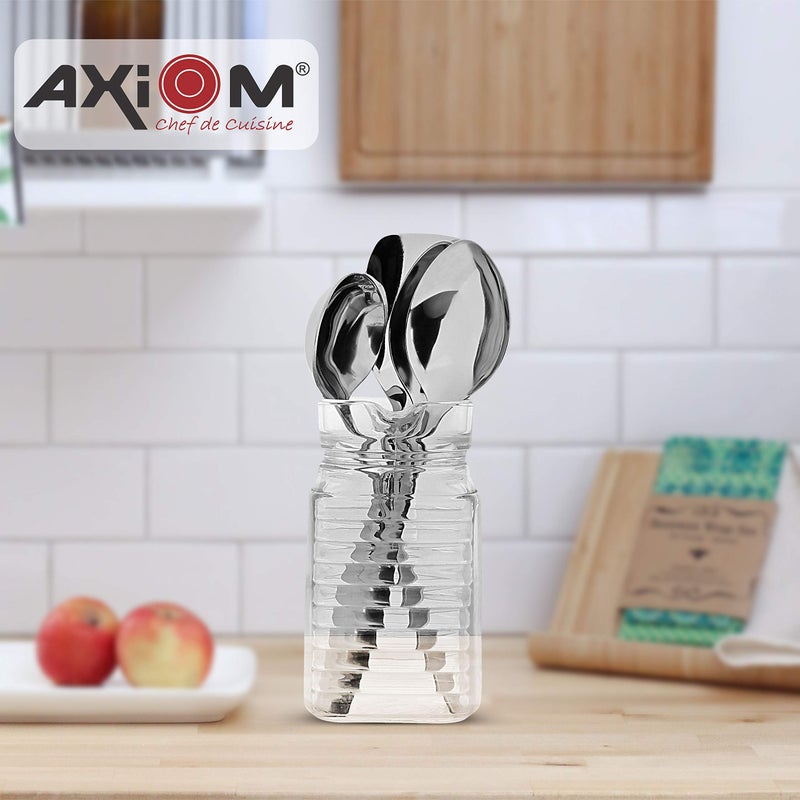 Axiom Axiom Serving Spoons Stainless Steel 5 Piece Heavy Gauge Non-Stick Set of 2 Soup Ladle (Karchi), 2 Solid Spoon (Chamcha) and 1 Rice Spoon for Serving Soup/Curry/Dal/Rice/Pasta - 27 Cm - Image 4