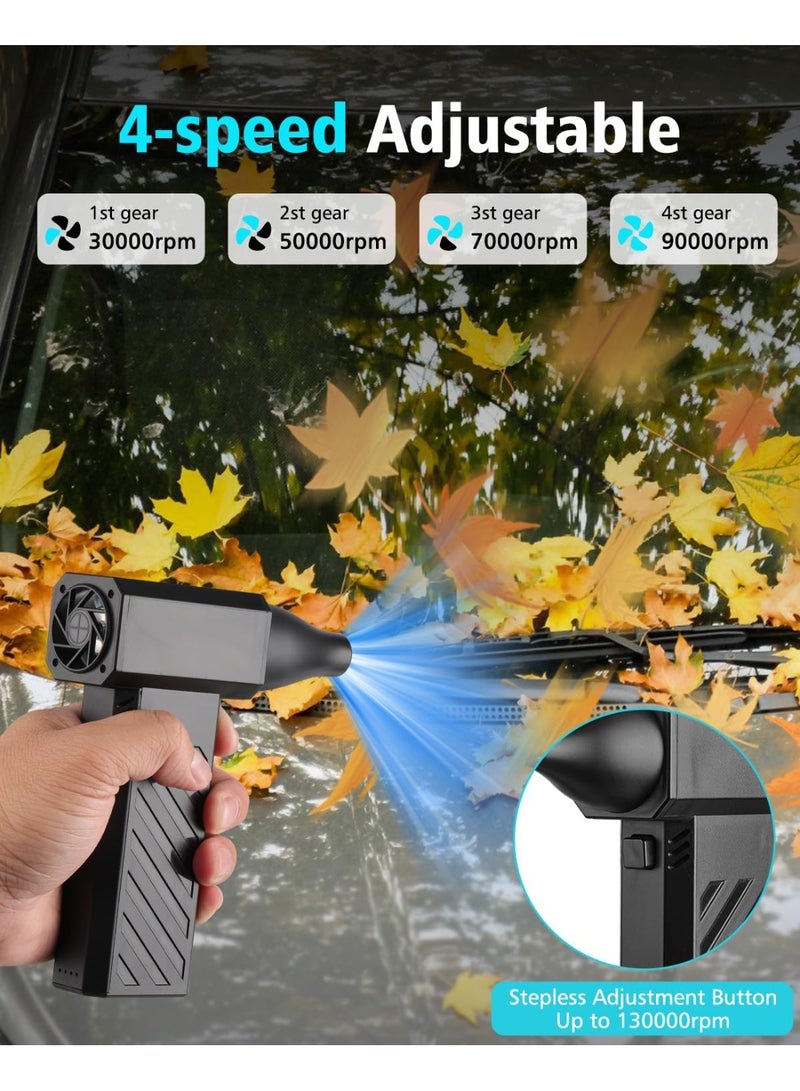 Super Powerful Electric Air Duster – 130,000 RPM Cordless Rechargeable Jet Blower with 4-Speed Adjustable Gears and Brush Set – Black - Image 2