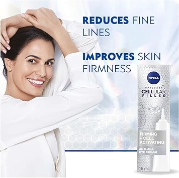 Nivea كريم العين المضاد للشيخوخة من نيفيا هالورون سيليولار فيلر 15 مل كريم مرطب مضاد للشيخوخة لمنطقة العين مع حمض الهيالورونيك القوي للتجاعيد والهالات السوداء - Image 2