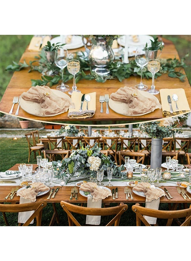 6 Pieces Cloth Napkins, 20x20 Inch Gauze Napkins, Soft Boho Table Napkins Rustic Wrinkled CheeseCloth Napkins for Wedding Party, Reception, Bridal Shower, Table Decor (Beige) - Image 4