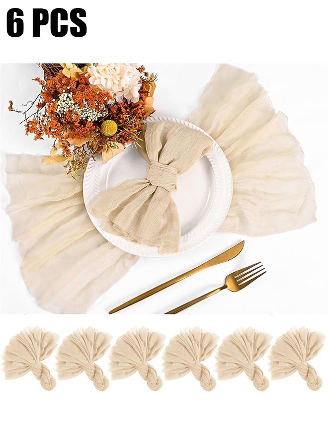 6 Pieces Cloth Napkins, 20x20 Inch Gauze Napkins, Soft Boho Table Napkins Rustic Wrinkled CheeseCloth Napkins for Wedding Party, Reception, Bridal Shower, Table Decor (Beige) - Image 1