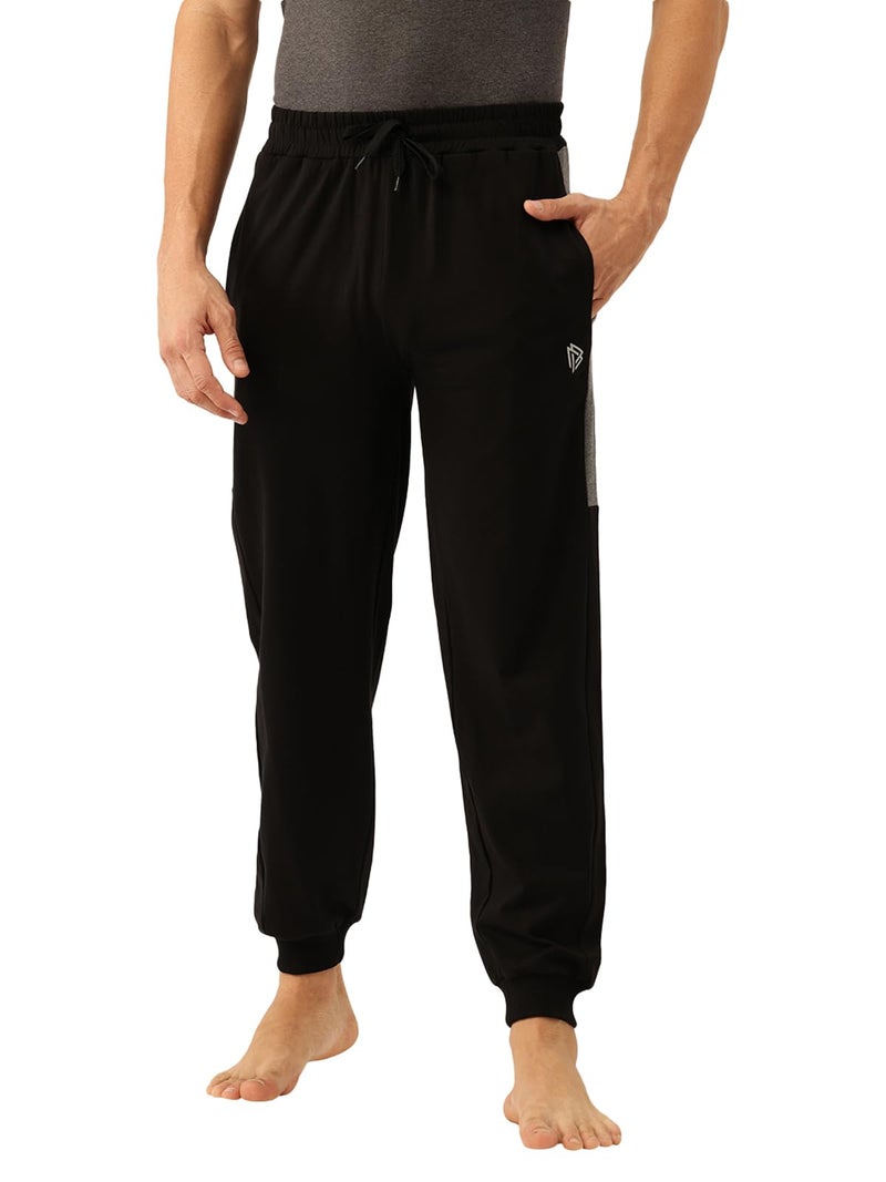 John Players Men's Cotton Joggers with Contrast Side Panel (JLB006M13_Black_L) - Image 1