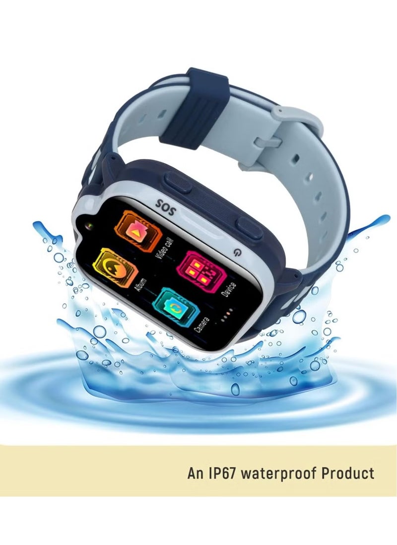 Generic - 4G Kids Smart Watch with SIM Card Holder – HD Touch Screen Waterproof Watch with Video Camera, Music Player, Alarm Clock, Pedometer & 24 Games (Blue) - Image 1