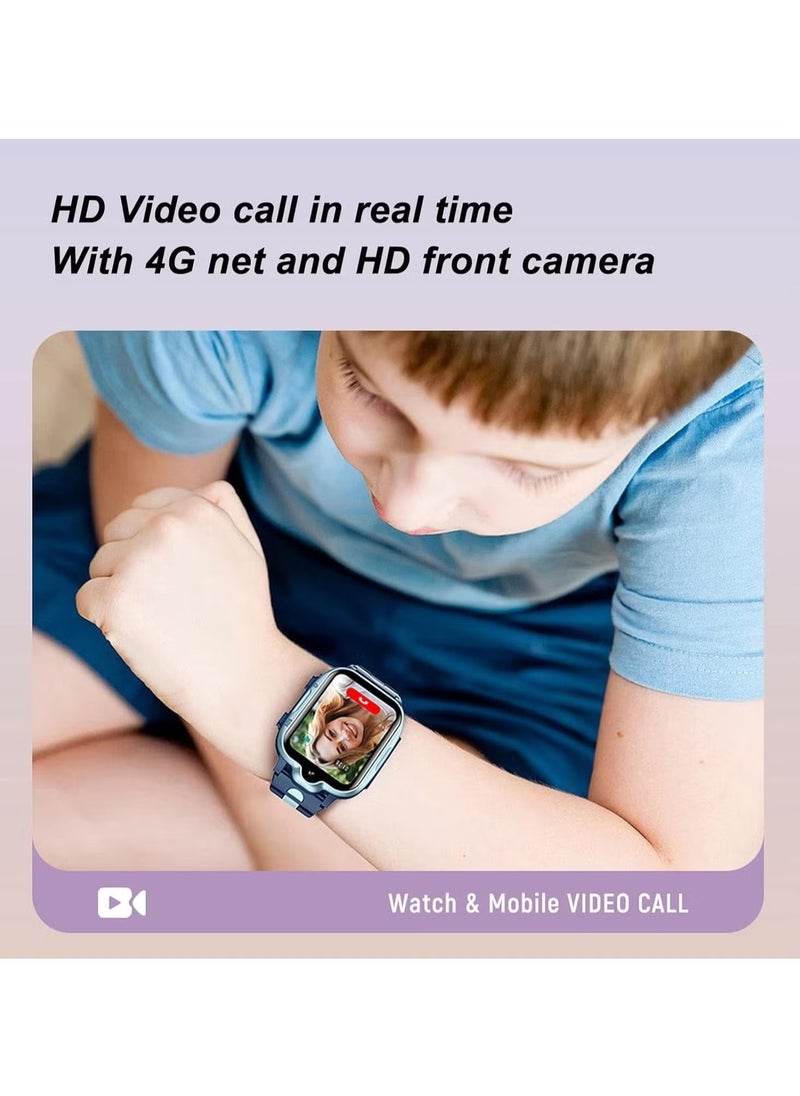 Generic - 4G Kids Smart Watch with SIM Card Holder – HD Touch Screen Waterproof Watch with Video Camera, Music Player, Alarm Clock, Pedometer & 24 Games (Blue) - Image 1