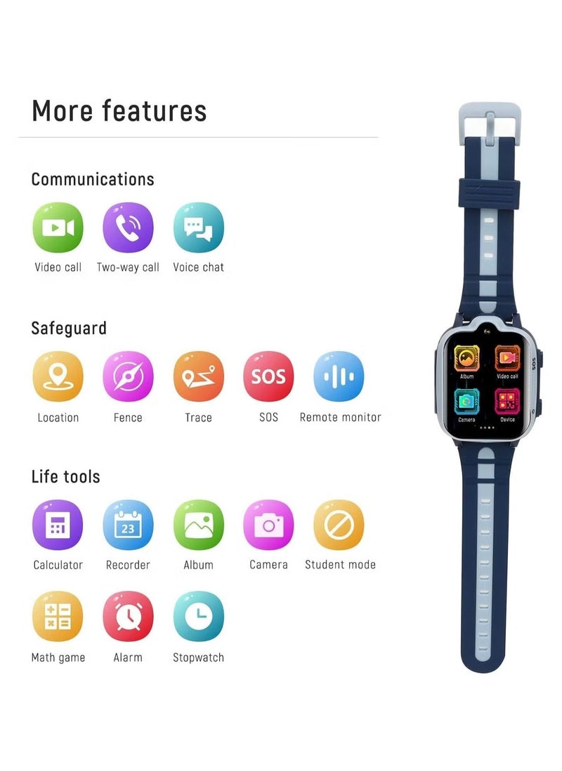 Generic - 4G Kids Smart Watch with SIM Card Holder – HD Touch Screen Waterproof Watch with Video Camera, Music Player, Alarm Clock, Pedometer & 24 Games (Blue) - Image 1