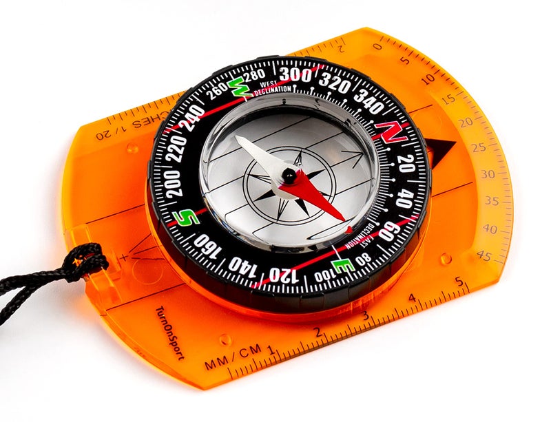 TurnOnSport Orienteering Compass - Hiking Backpacking Compass - Advanced Scout Compass Camping and Navigation - Boy Scout Compass Kids - Childrens Compasses for Map Reading - Baseplate Compass Survival (Orange) - Image 1