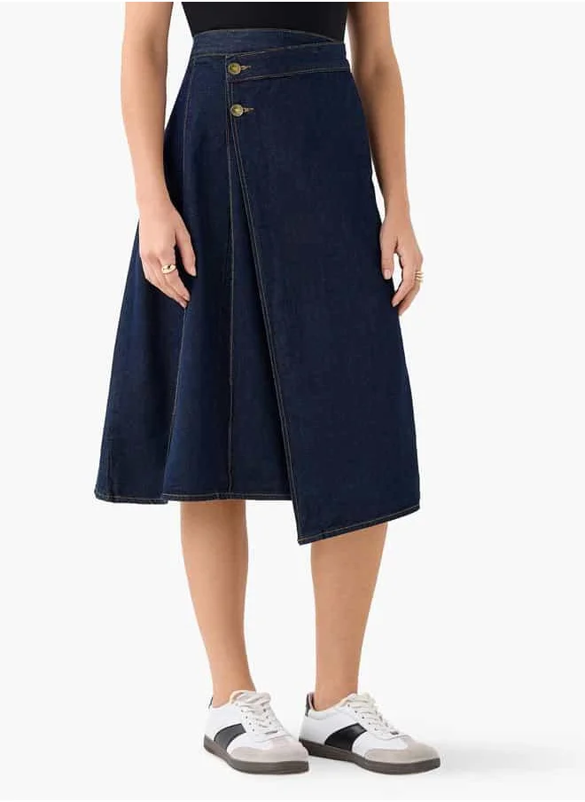 لي كوبر Lee Cooper Denim Midi Skirt with Button Closure