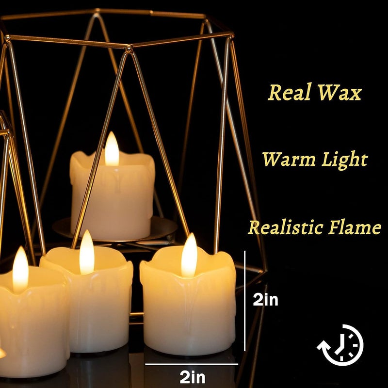 LTETTES 2"x2" Warm White Flameless LED Votive Candles | Real Wax with Timer & Remote | Battery Operated Tea Lights & Diyas | Party, Diwali, Wedding & Gift Décor | Pack of 2 (Batteries Included) - Image 4