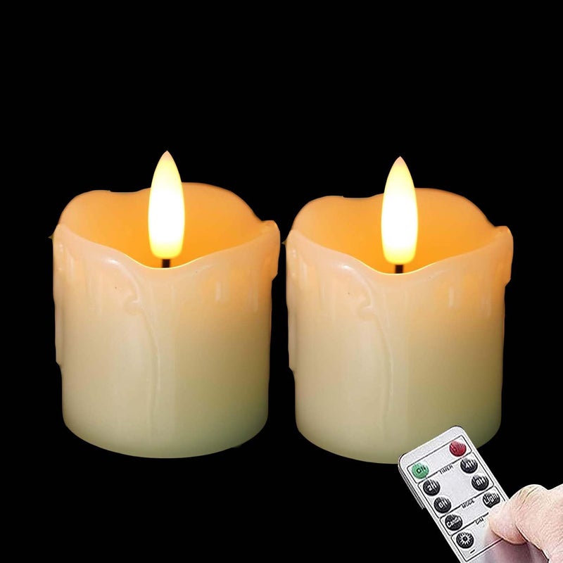 LTETTES 2"x2" Warm White Flameless LED Votive Candles | Real Wax with Timer & Remote | Battery Operated Tea Lights & Diyas | Party, Diwali, Wedding & Gift Décor | Pack of 2 (Batteries Included) - Image 1