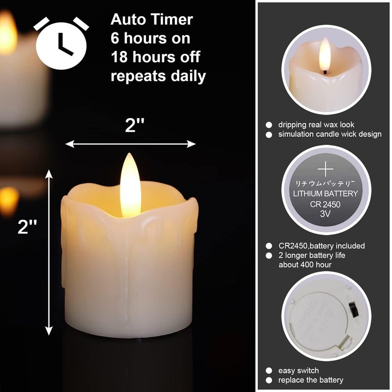 LTETTES 2"x2" Warm White Flameless LED Votive Candles | Real Wax with Timer & Remote | Battery Operated Tea Lights & Diyas | Party, Diwali, Wedding & Gift Décor | Pack of 2 (Batteries Included) - Image 3