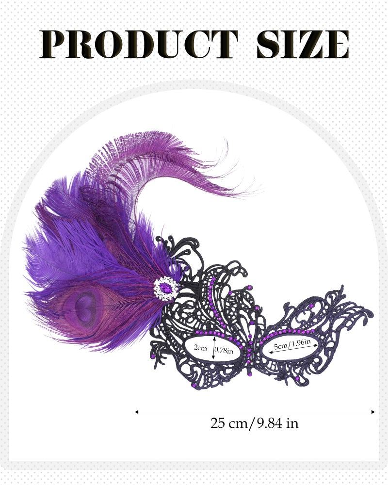 Zinniday Feather Purple Masquerade Mask - Halloween Lace Eyemask with Removable Peacock Feathers, 1920s 50s Venetian Party Masks for Women Lady Couples Renaissance Cosplay Prom Dress Up - Image 5