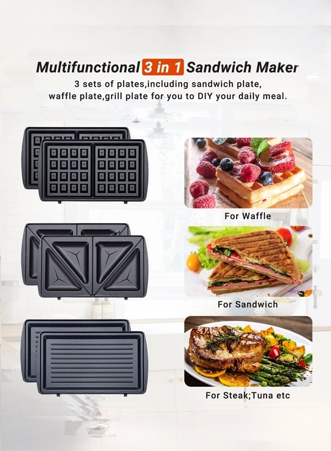JAMAKY 3 in 1 Electric Waffle Maker,Sandwich Maker and Panini Press Grill with Removable Non-Stick Plates,Portable Cool Touch Handle, Indicator Lights & Easy to Clean, 1500W JMK2011 - Image 2