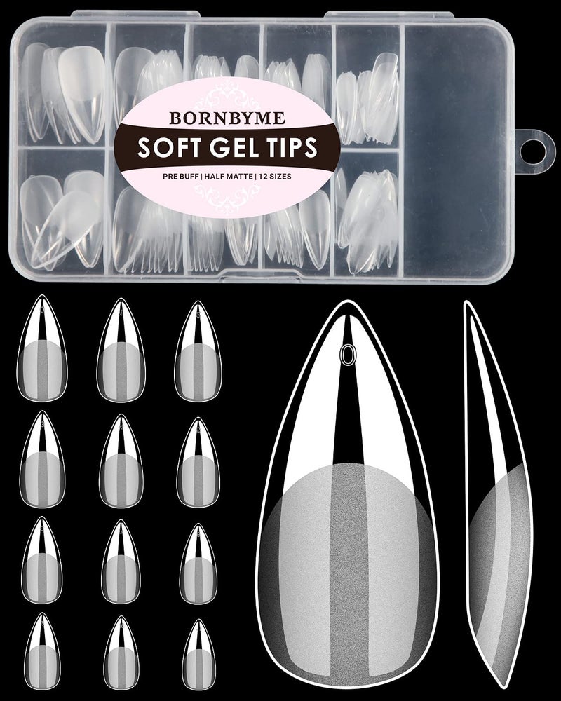 BORNBYME Soft Gel Nail Tips Medium Stiletto, 120PCS Pre Buff Full Cover Shaped Nail Extenison Tips Half Matte Gel Nail Tips BORNBYME - Image 1