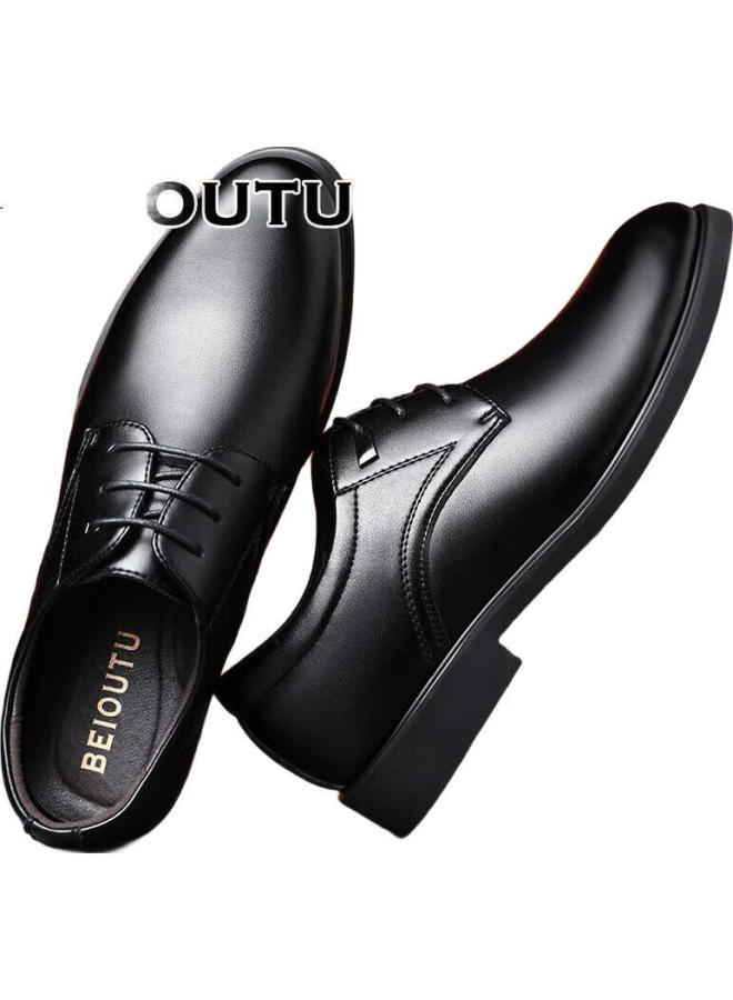 Beioutu Leather Shoes For Men, Formal Shoes, Fashionable Office Lace-Up Versatile Business Casual Shoes, Low-Top Men'S Shoes, 8021 Black, Size 43 - Image 1