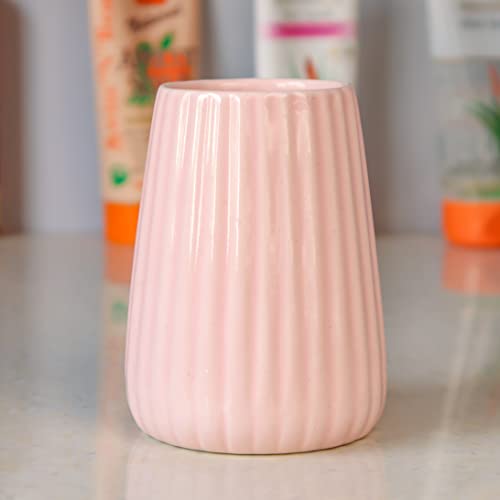 Kaolinite Ceramic Bathroom Accessories Set for Utility and Bathroom Decor | Liquid Soap Dispenser, soap Tray, Toothbrush Holder Musk Melon Pink Pink - Image 3