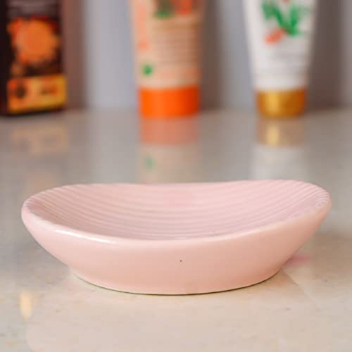 Kaolinite Ceramic Bathroom Accessories Set for Utility and Bathroom Decor | Liquid Soap Dispenser, soap Tray, Toothbrush Holder Musk Melon Pink Pink - Image 4