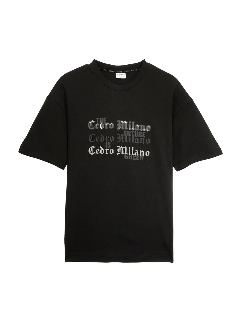 Cedro CEDRO Men's Oversized Fit Crew Neck T-Shirt, Cotton Rich, Black with Milano Graphic