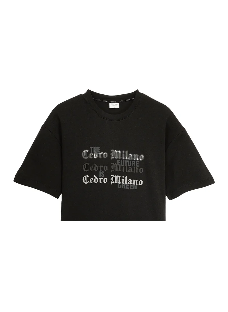Cedro CEDRO Men's Oversized Fit Crew Neck T-Shirt, Cotton Rich, Black with Milano Graphic