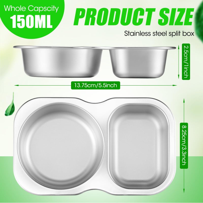 Ferrochef 6 Pack Stainless Steel Snack Containers with Lid 5 oz 2 Compartment Condiment Container Reusable Snack Lunch Box Accessories Salad Dressing Containers Outdoor Camping(Stylish Color) - Image 2