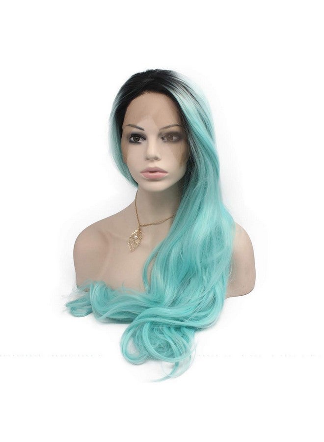 MX angel Mxangel Long Wavy Ombre Blue Synthetic Wig Lace Front Heat Resistant Fiber Hair Wig - Image 1