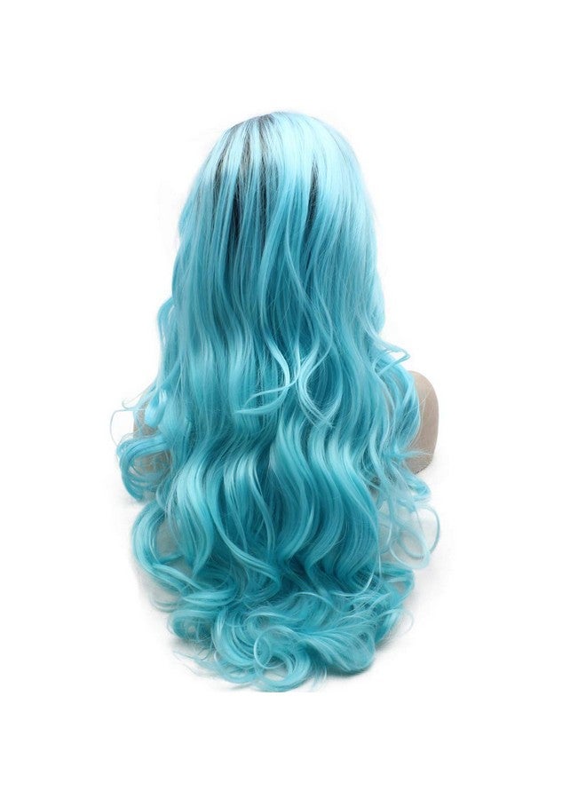 MX angel Mxangel Long Wavy Ombre Blue Synthetic Wig Lace Front Heat Resistant Fiber Hair Wig - Image 4