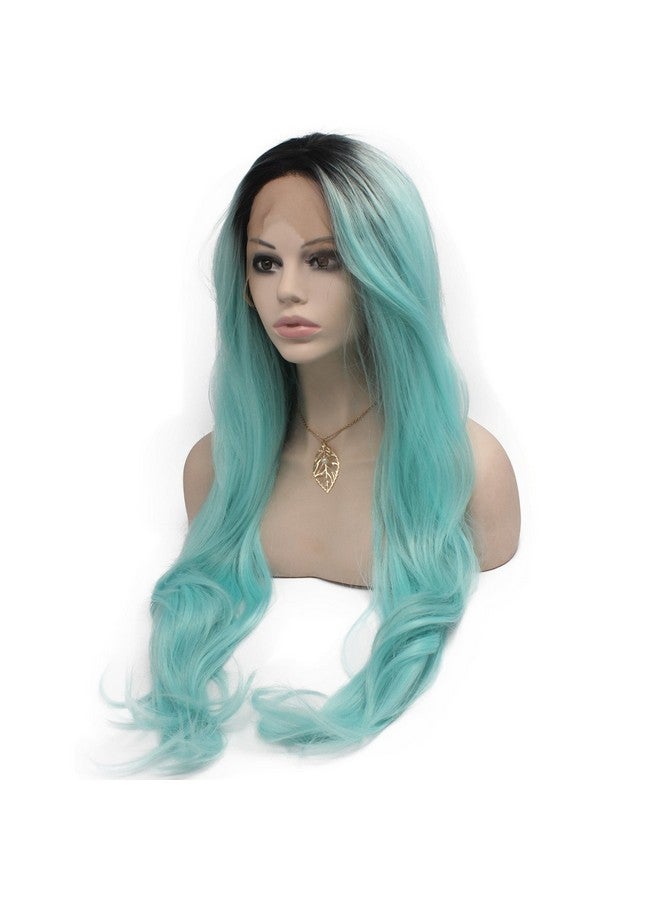 MX angel Mxangel Long Wavy Ombre Blue Synthetic Wig Lace Front Heat Resistant Fiber Hair Wig - Image 3