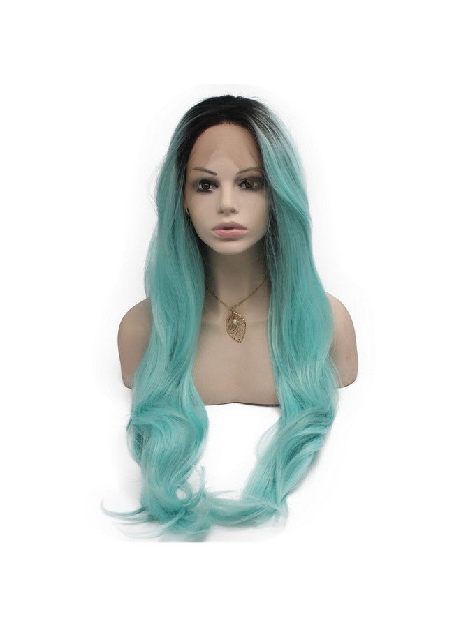 MX angel Mxangel Long Wavy Ombre Blue Synthetic Wig Lace Front Heat Resistant Fiber Hair Wig - Image 2