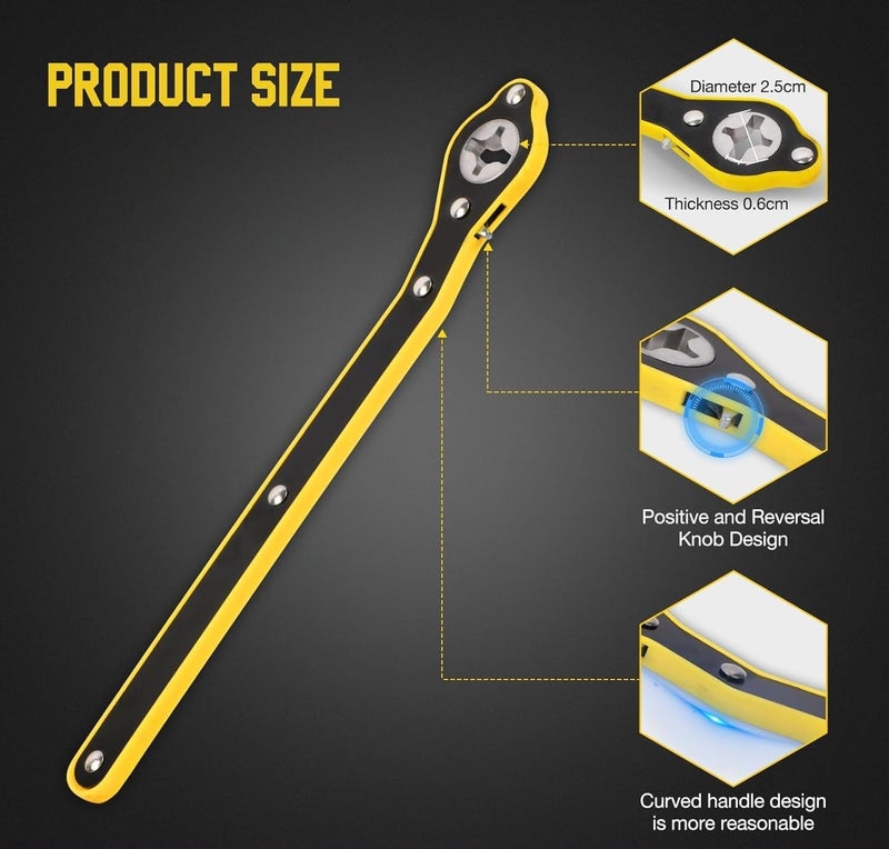 XBEY Auto Labor-Saving Jack Ratchet Wrench with Long Handle, Lug Wrenchs for Tire Jack, Scissor Ratchet, Positive and Reversal Knob Design (Yellow Wrench) - Image 5