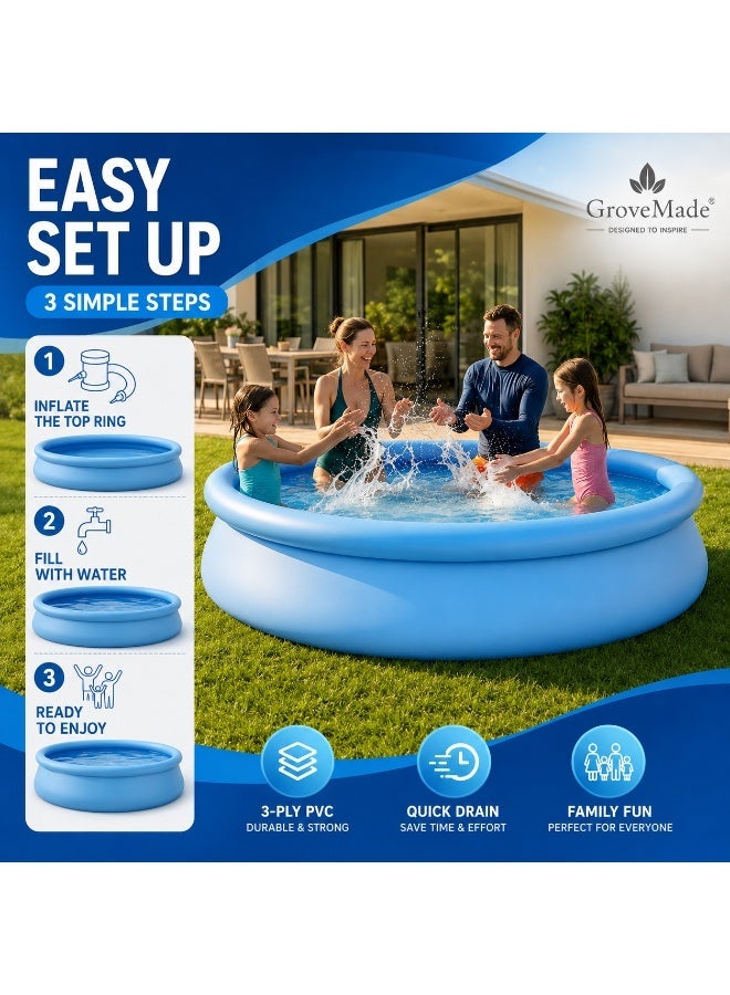 GroveMade Round Inflatable Swimming Pool - 183x51cm Mesh Pool, Large for Family  Use1 - Image 3