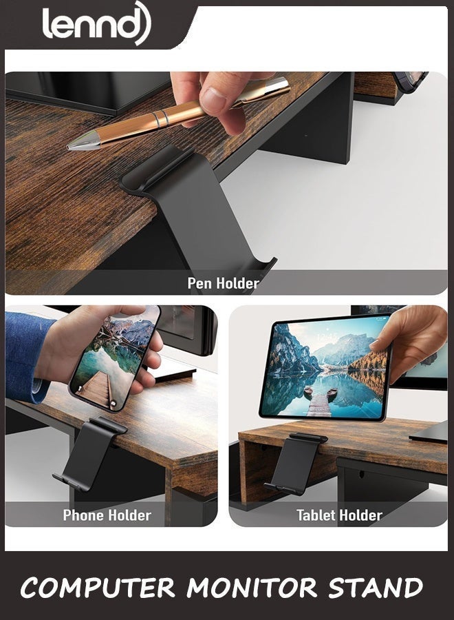 LENND Desk Organizer and Accessories,Simple Houseware Desk Dual Monitor Stand Riser with Drawer, Laptop Stand,Office Desk Accessories for Office Supplies,Rustic Brown, Drawers not included - Image 5