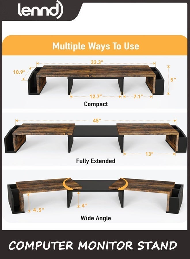LENND Desk Organizer and Accessories,Simple Houseware Desk Dual Monitor Stand Riser with Drawer, Laptop Stand,Office Desk Accessories for Office Supplies,Rustic Brown, Drawers not included - Image 4
