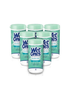 Wet Ones Wet Ones Hand and Face Wipes, Sensitive Skin Wipes | Unscented Wipes, Hand and Face Wipes Sensitive Skin, Wet Ones Sensitive Skin Wipes, 40 ct. Canister (6 pack)  - Image 1