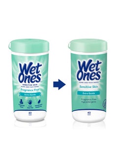 Wet Ones Wet Ones Hand and Face Wipes, Sensitive Skin Wipes | Unscented Wipes, Hand and Face Wipes Sensitive Skin, Wet Ones Sensitive Skin Wipes, 40 ct. Canister (6 pack)  - Image 2
