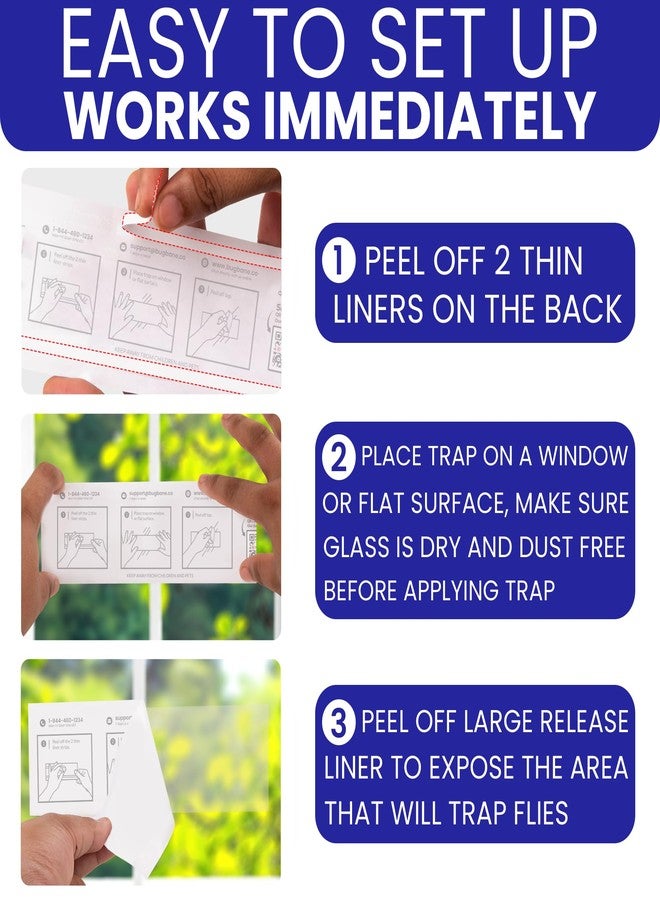 BugBane Window Fly Traps 100 Pack, Fruit Fly Traps for Indoors, Fly Paper Sticky Strips, Fly Trap for Indoors Bug Catcher Clear Trap for Home - Image 4