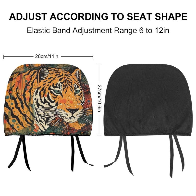 Tiger Botanical Print Car Headrest Cover 1 PCS Universal Soft Elastic Protector - Image 3