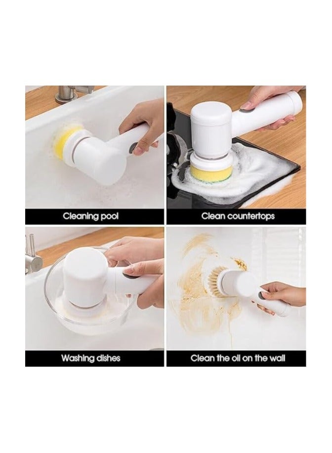 عام أداة تنظيف متعددة الوظائف 5 في 1 لحوض المطبخ، فرشاة يدوية كهربائية مخصصة لتنظيف البانيو والأحواض، تعمل بالكهرباء ومزودة بعدة رؤوس لتلبية مختلف احتياجات التنظيف. - Image 3